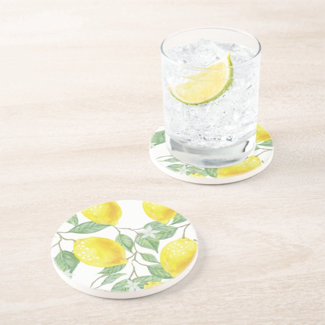 Posavasos Lemon Floral Round Stone Coaster (Lado)