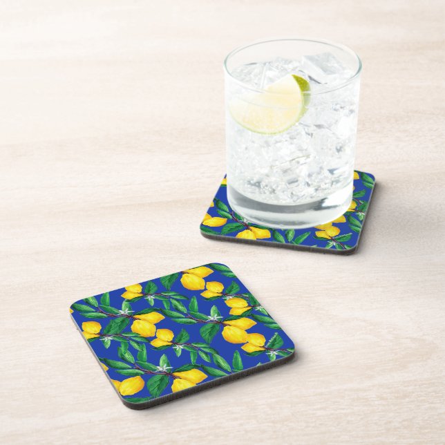 Posavasos Lemon Leaf Yellow Green Blue Pattern Drink  (Lado Derecho)