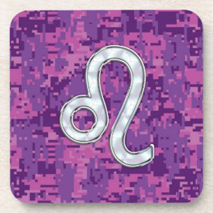 Posavasos Leo Sign on Pink Fuchsia Digital Camouflage