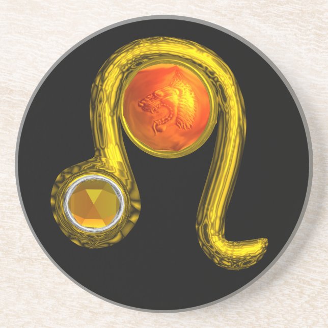 Posavasos LEO ZODIAC CUMPLEAÑOS JEWEL Topaz Amarillo, Oro, N (Frente)