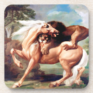 Posavasos León atacando una pintura de caballos-17620