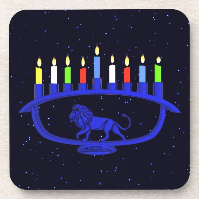Posavasos León azul Menorah (Frente)