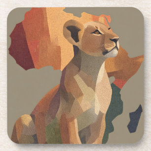 Posavasos León con mosaico geométrico con mapa de África est