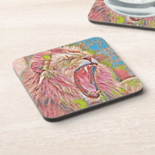 Posavasos León rosa artístico rugiendo