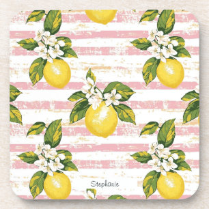 Posavasos Leones y flores de época en franjas rosadas y blan