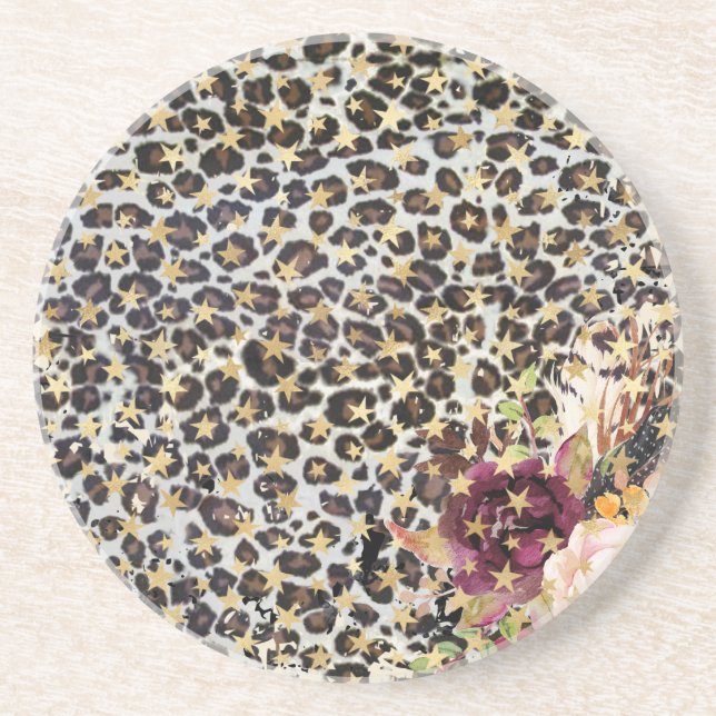 Posavasos Leopard Floral Gold Stars Sandstone Coasters (Frente)
