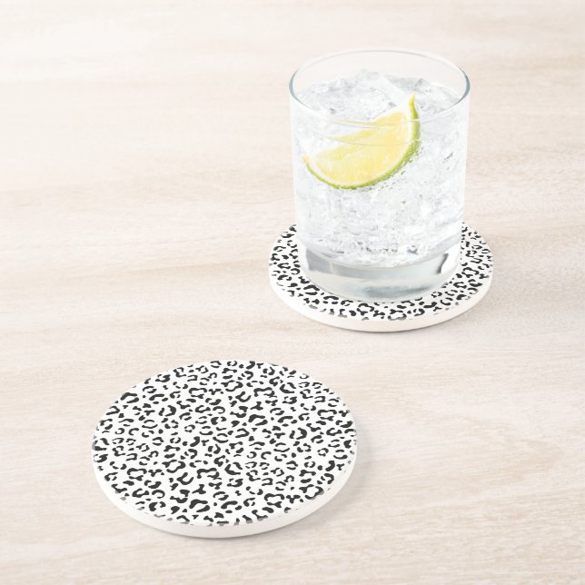 Posavasos Leopard Print, Leopard Spots, Negro Y Blanco (Lado)