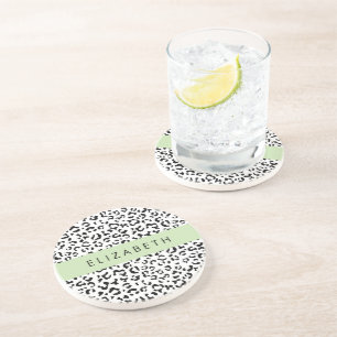 Posavasos Leopard Print, Spots, Black And White, Tu Nombre