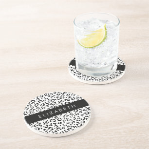 Posavasos Leopard Print, Spots, Black And White, Tu Nombre