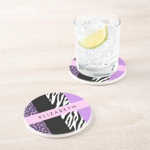 Posavasos Leopard Print, Zebra Print, Purple, Tu Nombre