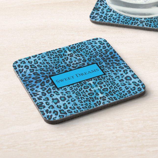 Posavasos Leopardo Azul Brillo Falso Dulces Sueños Chic Mode (Lado Izquierdo)