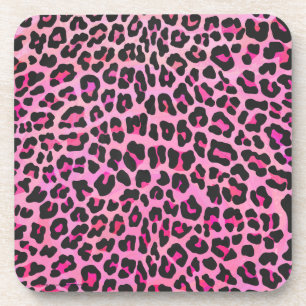 Posavasos Leopardo de impresión negro y rosa caliente