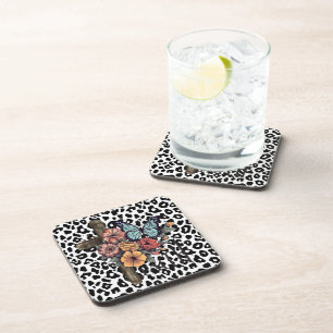 Posavasos Leopardo de las Nieves Cruz, Flores y Mariposas