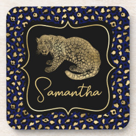 Posavasos Leopardo dorado y estampado de leopardo azul
