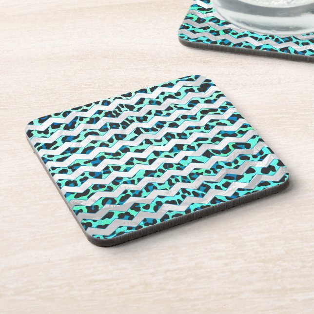 Posavasos Leopardo negro e impresión Verde azulada (Lado Izquierdo)
