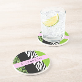 Posavasos Leopardo Print, Zebra Print, Green, Your Name