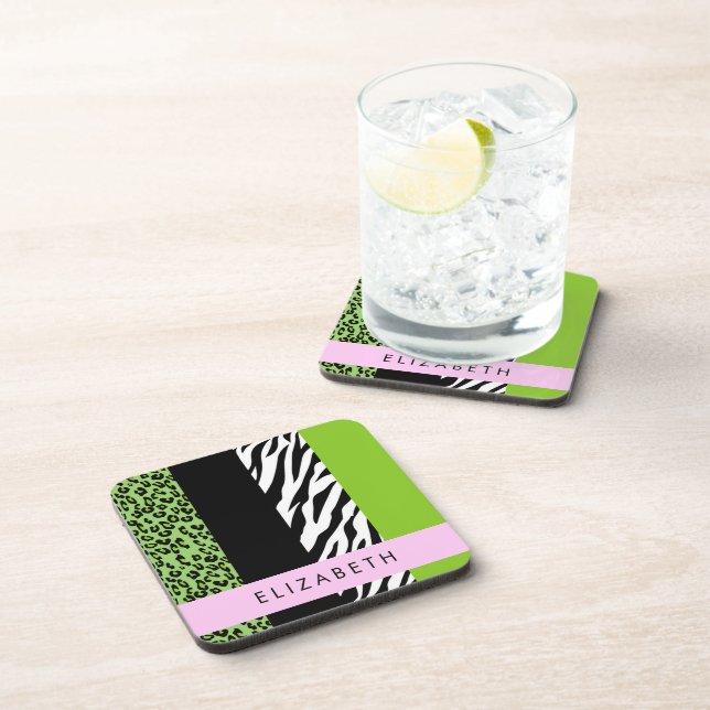 Posavasos Leopardo Print, Zebra Print, Green, Your Name (Lado Derecho)