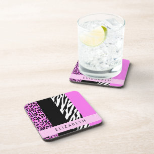 Posavasos Leopardo Print, Zebra Print, Pink, Your Name