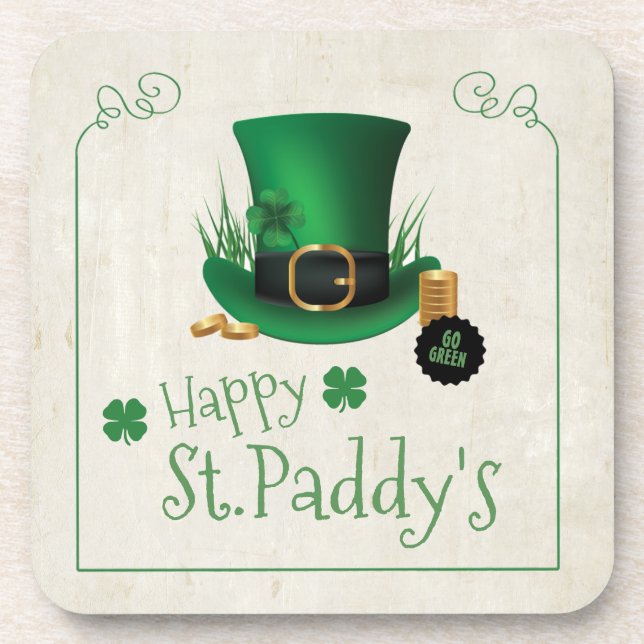 Posavasos Leprechaun Gorra Happy St. Paddy's ID636 (Frente)
