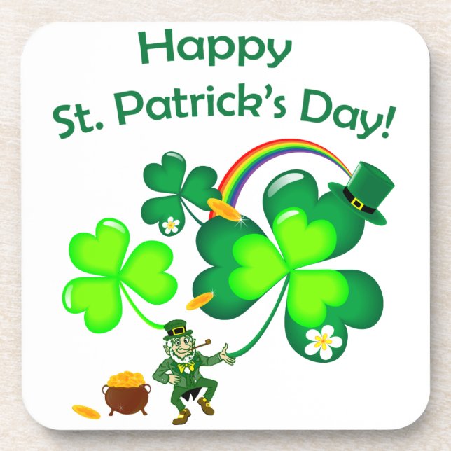 Posavasos Leprechaun y Shamrock (Frente)