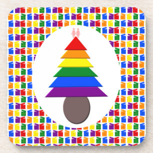 Posavasos Lesbianas arcoiris Árbol y regalo de Navidad
