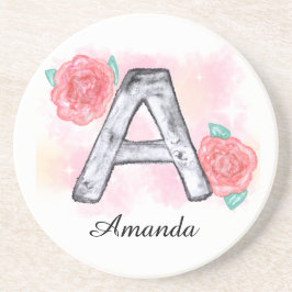 Posavasos Letra acuarela floral a