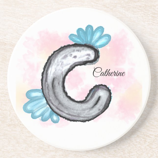 Posavasos Letra C acuarela floral azul (Frente)