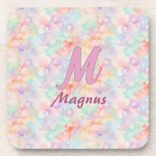 Posavasos letra c monograma nombre pastel acuarela rosa azul