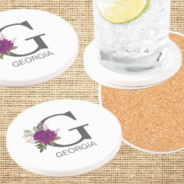 Posavasos Letra de alfabeto floral de dalia de Borgoña Monog