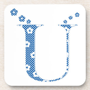 Posavasos Letra de patrón de flor U(azul)