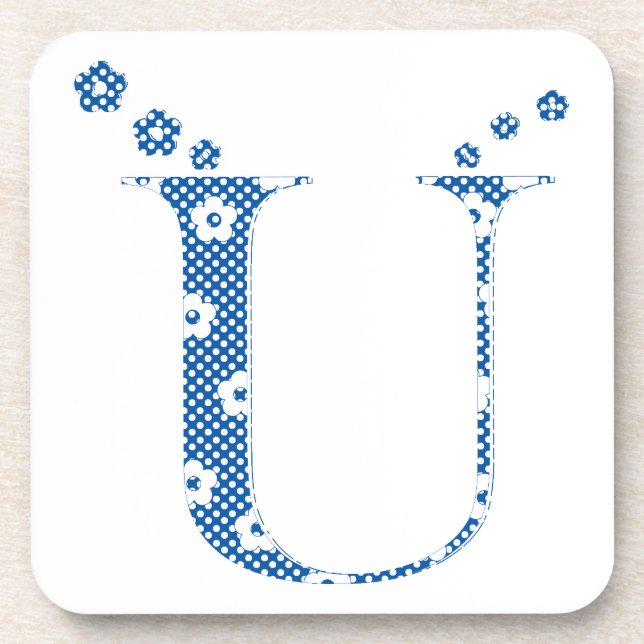 Posavasos Letra de patrón de flor U(azul) (Frente)