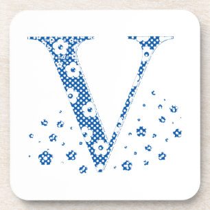 Posavasos Letra de patrón de flor V(azul)
