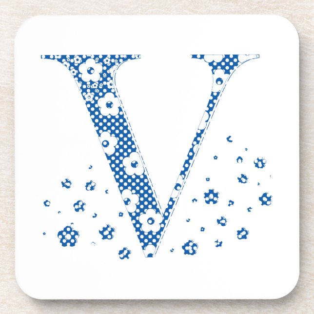 Posavasos Letra de patrón de flor V(azul) (Frente)