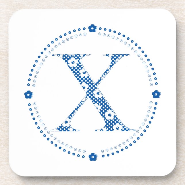 Posavasos Letra de patrón de flor X(azul) (Frente)