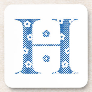 Posavasos Letra del patrón de flor H (azul)