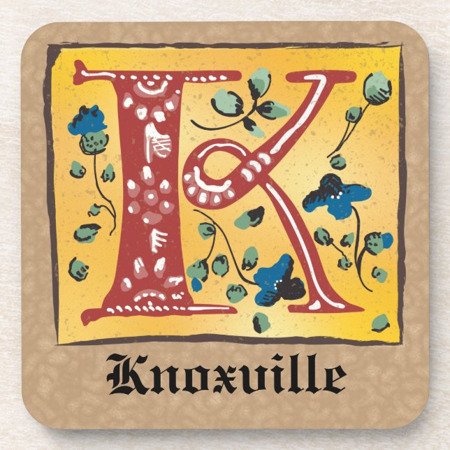 Posavasos Letra floral medieval iluminada monograma K (Frente)