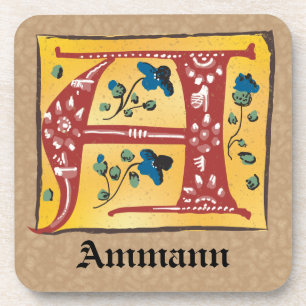 Posavasos Letra floral medieval iluminada por monograma a