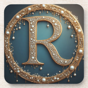Posavasos Letra inicial de monograma dorado R
