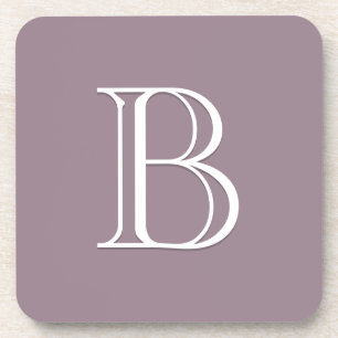 Posavasos Letra Inicial de Monograma Elegante Púrpura y Blan