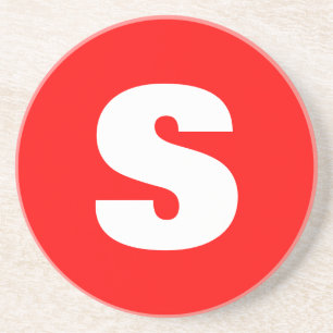 Posavasos Letra inicial monograma estilo moderno rojo blanco