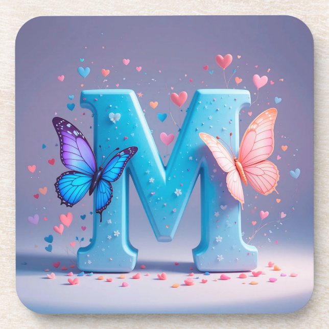 Posavasos Letra M Colorida con Mariposas (Frente)
