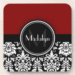 Posavasos Letra maroon negra blanca damasqueta monograma