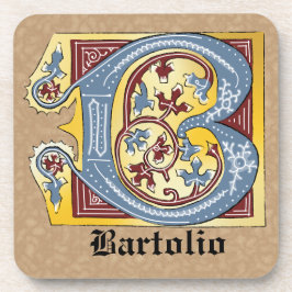 Posavasos Letra medieval azul y marfil rojo iluminada B