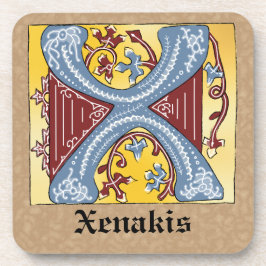 Posavasos Letra medieval azul y marfil rojo iluminada X biev