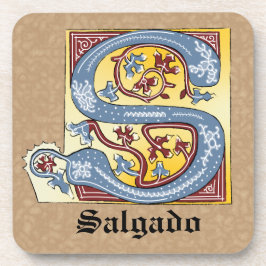 Posavasos Letra medieval azul y roja marfil con iluminación 