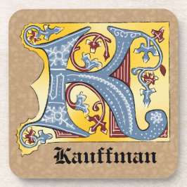 Posavasos Letra medieval azul y roja marfil iluminada K