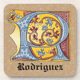 Posavasos Letra medieval azul y roja marfil iluminada R