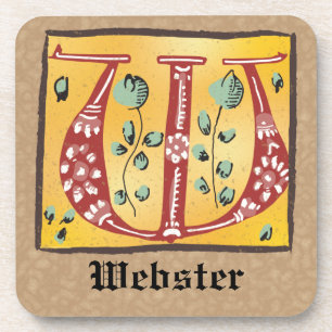 Posavasos Letra medieval floral iluminada con monograma W