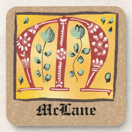 Posavasos Letra medieval floral iluminada M Monograma