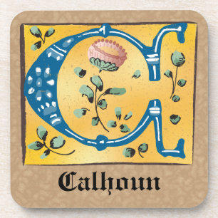 Posavasos Letra medieval floral iluminada Monograma C